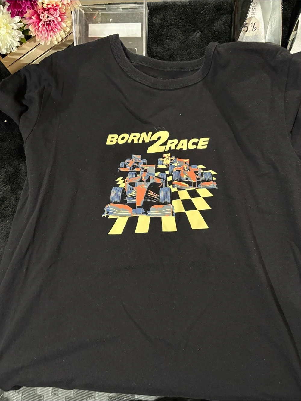 The Children's Place Black 'Born2Race' Graphic Tee with Yellow Accents